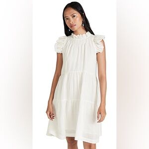 Sea New York Eyelet Ruffle White Tiered Flutter Sleeve Dress